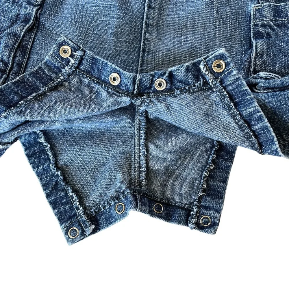 Vintage Laura Ashley 18M Blue Denim Boys Overalls Jean Shorts Pirate Ship Cotton